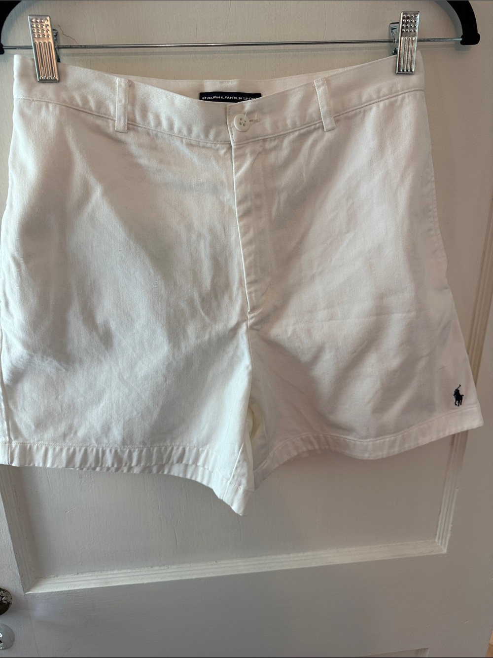 Ralph Lauren White Cotton Women's Bermuda Shorts with Navy Pony